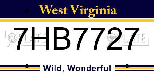 7HB7727 West Virginia License Plate