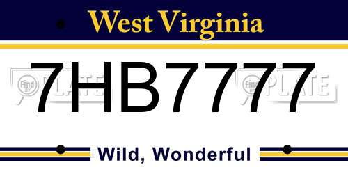 7HB7777 West Virginia License Plate