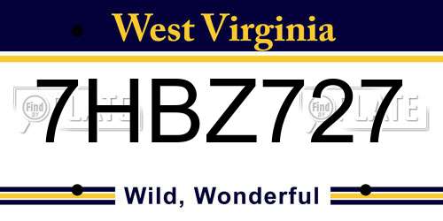 7HBZ727 West Virginia License Plate