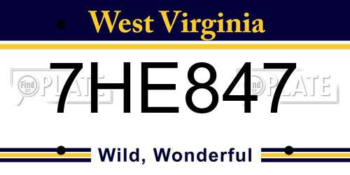7HE847 West Virginia License Plate