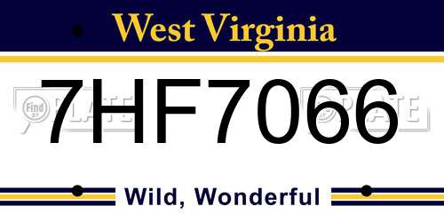 7HF7066 West Virginia License Plate