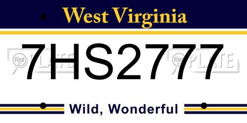 7HS2777 West Virginia License Plate
