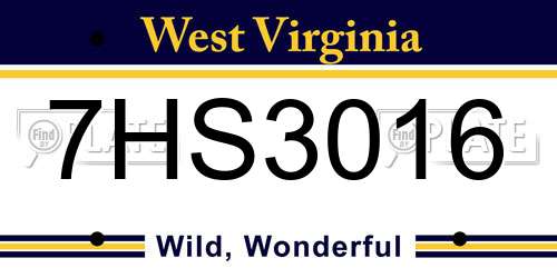 7HS3016 West Virginia License Plate