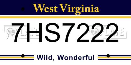 7HS7222 West Virginia License Plate