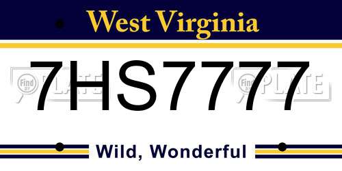 7HS7777 West Virginia License Plate