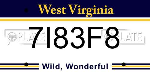 7I83F8 West Virginia License Plate