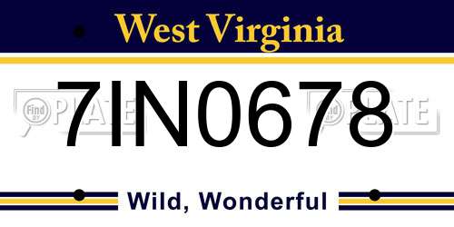 7IN0678 West Virginia License Plate