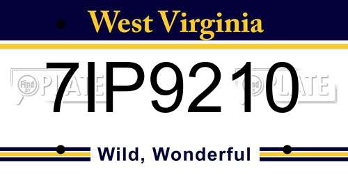 7IP9210 West Virginia License Plate