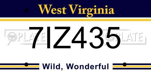 7IZ435 West Virginia License Plate