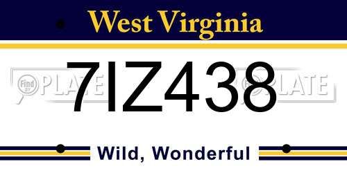 7IZ438 West Virginia License Plate