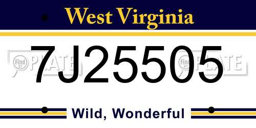 7J25505 West Virginia License Plate