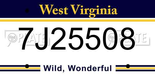 7J25508 West Virginia License Plate