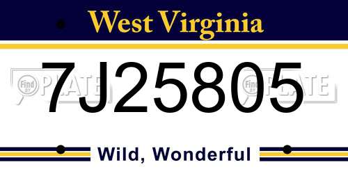 7J25805 West Virginia License Plate