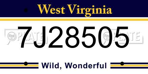 7J28505 West Virginia License Plate