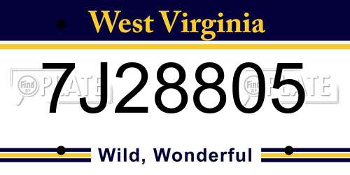7J28805 West Virginia License Plate
