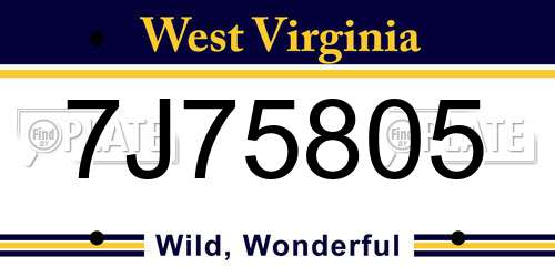 7J75805 West Virginia License Plate
