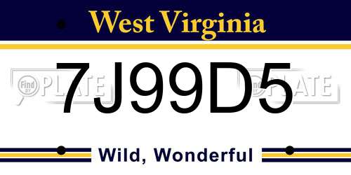 7J99D5 West Virginia License Plate