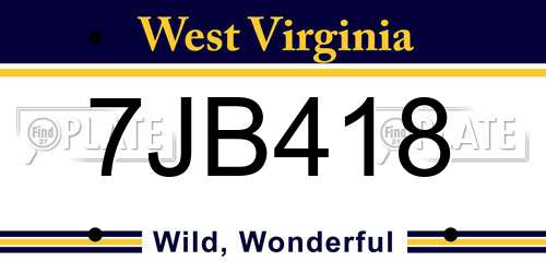7JB418 West Virginia License Plate