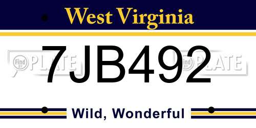 7JB492 West Virginia License Plate