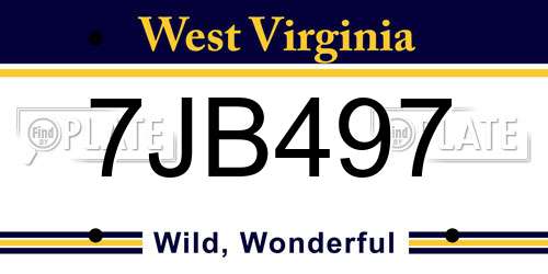 7JB497 West Virginia License Plate