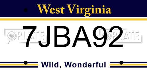 7JBA92 West Virginia License Plate