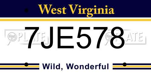7JE578 West Virginia License Plate