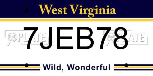 7JEB78 West Virginia License Plate