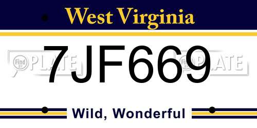 7JF669 West Virginia License Plate