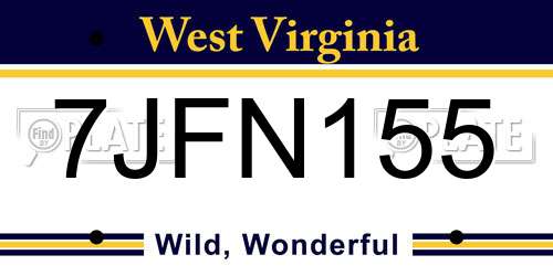 7JFN155 West Virginia License Plate