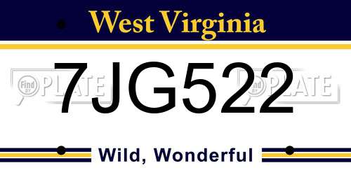 7JG522 West Virginia License Plate