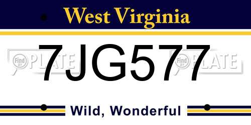 7JG577 West Virginia License Plate