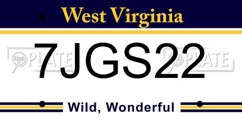 7JGS22 West Virginia License Plate