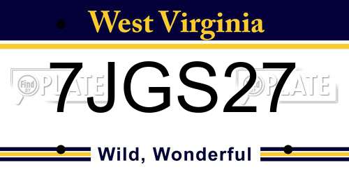 7JGS27 West Virginia License Plate