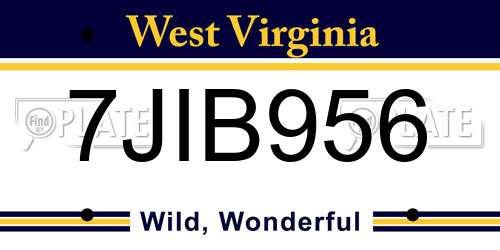 7JIB956 West Virginia License Plate