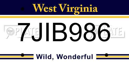 7JIB986 West Virginia License Plate