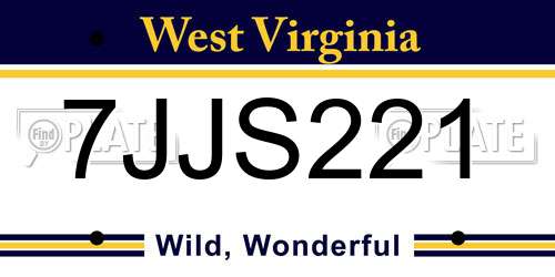 7JJS221 West Virginia License Plate