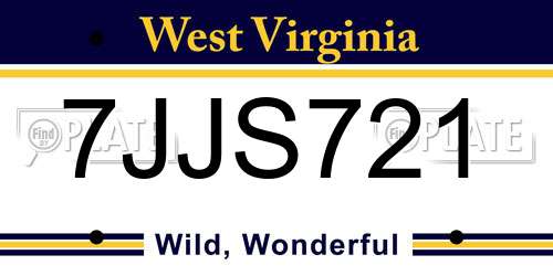7JJS721 West Virginia License Plate