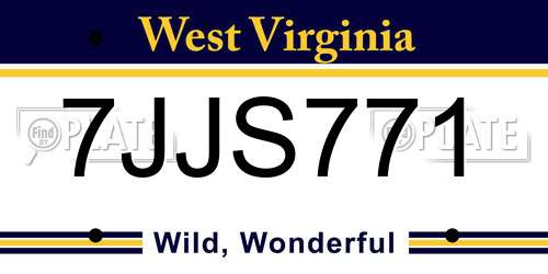 7JJS771 West Virginia License Plate