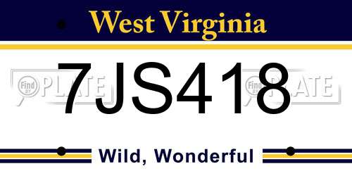 7JS418 West Virginia License Plate