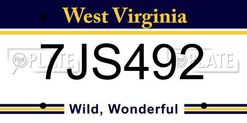 7JS492 West Virginia License Plate