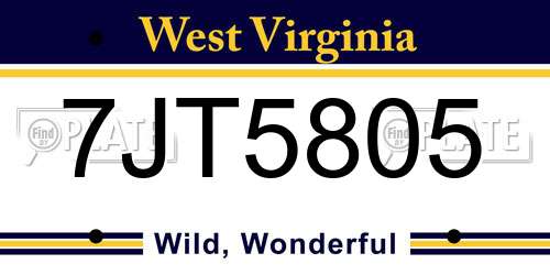 7JT5805 West Virginia License Plate