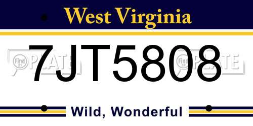 7JT5808 West Virginia License Plate