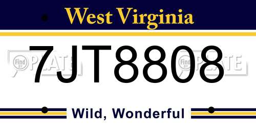 7JT8808 West Virginia License Plate