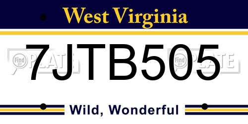 7JTB505 West Virginia License Plate