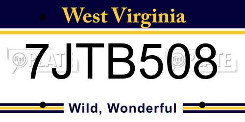 7JTB508 West Virginia License Plate