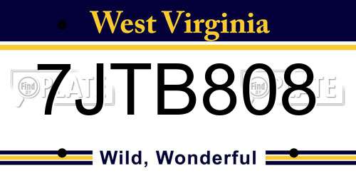 7JTB808 West Virginia License Plate