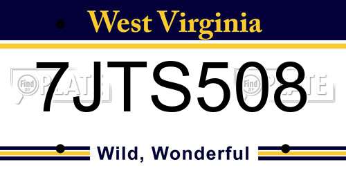 7JTS508 West Virginia License Plate