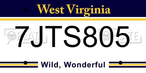 7JTS805 West Virginia License Plate
