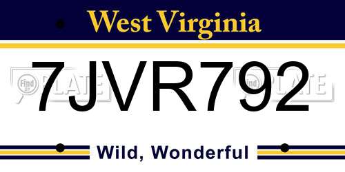 7JVR792 West Virginia License Plate