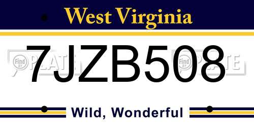 7JZB508 West Virginia License Plate